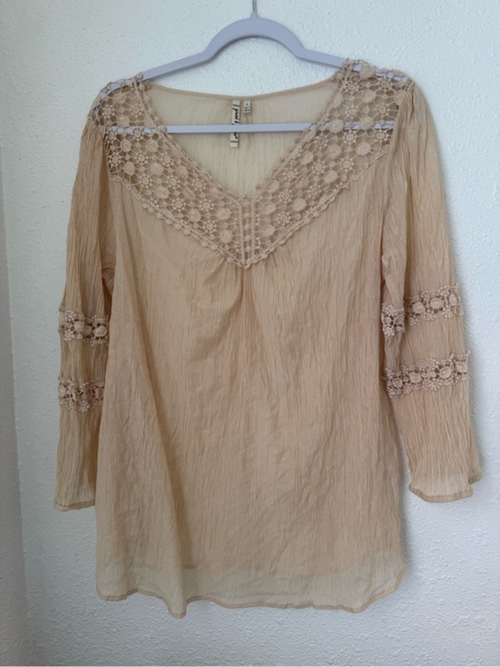 grand & greene Crochet-Trim V-Neck Blouse - cream/Beige